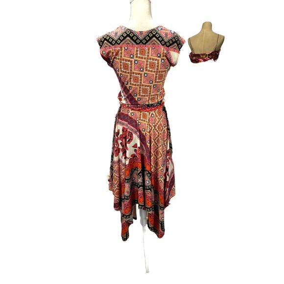 "OLIVIA MATTHEWS" Aztec, Colorful Print ,M,Wrap Dress, Asymmetrical Hem,Fairy - Picture 4 of 9